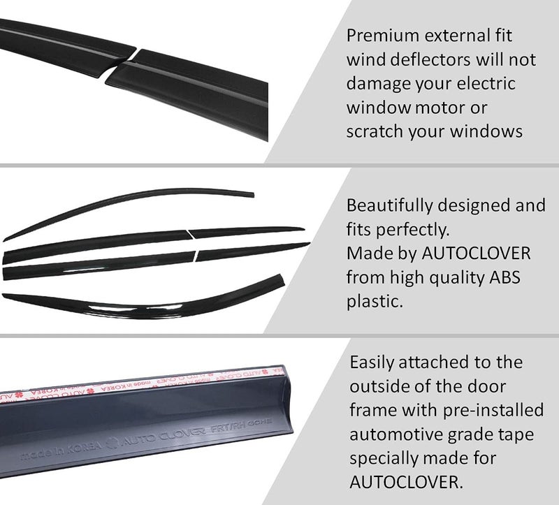 AUTO CLOVER AUTOCLOVER Tape-On Rain Guards Window Visors 6 Pcs Set for Jeep Grand Cherokee 2014 2015 2016 2017 2018 2019 2020 2021 / Window Deflectors, Out-Channel Vent Shades (Black) - Image 5